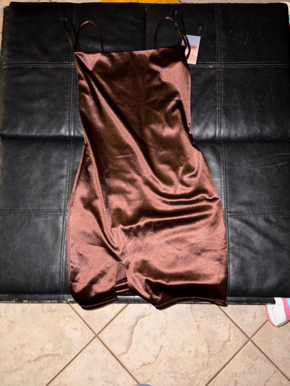 Brown Satin Slip Dress with Front Slit